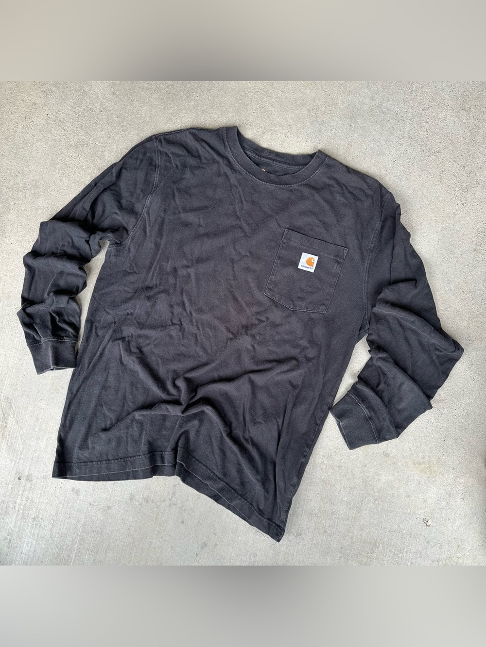 Carhartt Original Fit Black Long Sleeve Pocket Logo Crew Neck T-Shirt Sz Medium